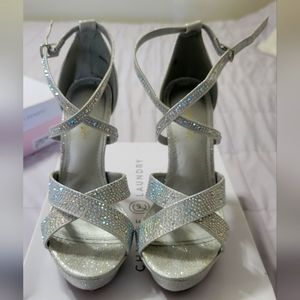 Silver rhinestone heels